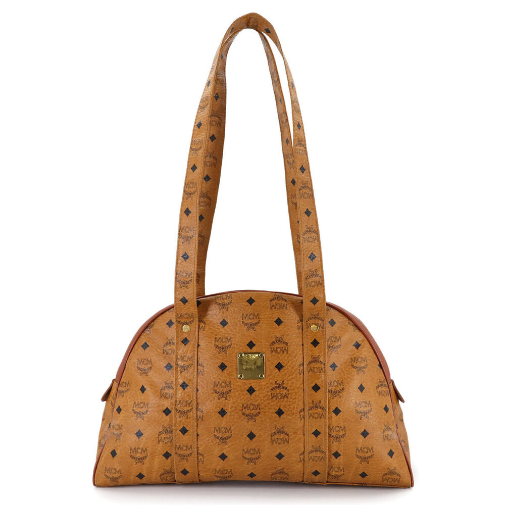 MCM Glam Visetos Shoulder Handbag, Leather, Brown, Gold Hardware, Bag